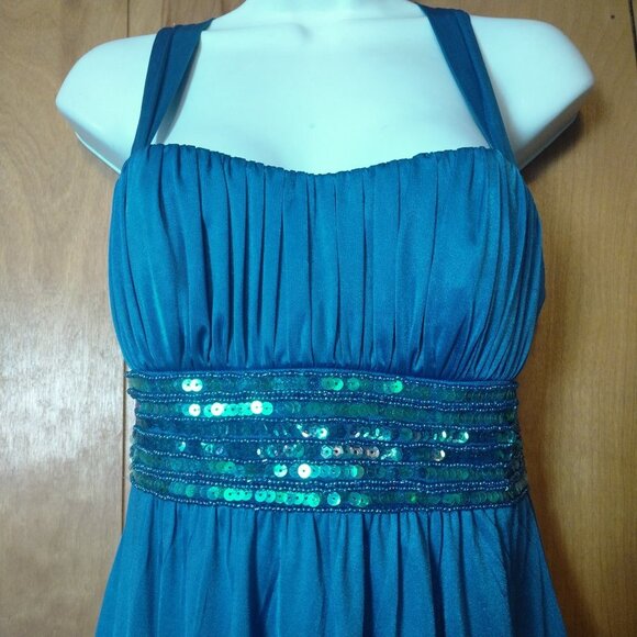 MY MICHELLE WOMEN'S SMALL FORMAL BLUE BACK STRAPPY BEADED DRESS - Picture 2 of 7